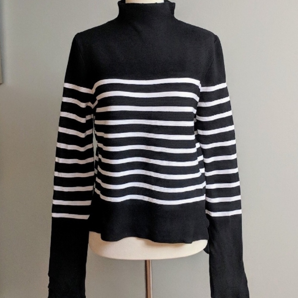 Zara black and white stripe mock neck sweater